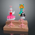 Cute Decorative Figurines With Pink Ballet Dress And Green Frog On Wooden Base