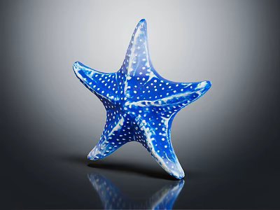 Blue Starfish with White Spots and Reflection on Dark Surface in Aquatic Scene 3d model