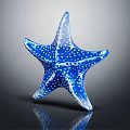 Blue Starfish with White Spots and Reflection on Dark Surface in Aquatic Scene