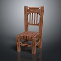 Wooden Chair With Striped Backrest And Natural Wood Seat Design