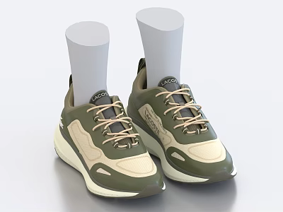 Green And Beige Casual Sports Sneakers With Lace Up Design For Daily Wear 3d model