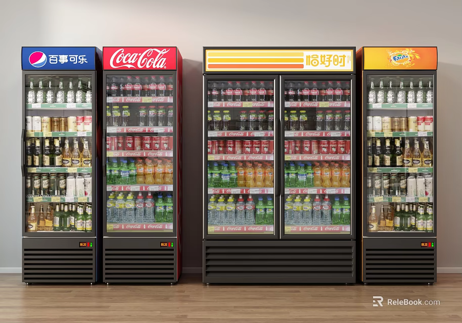 Beverage Display Refrigerators Stocked with Pepsi Coca Cola and Yeo's Beverages 3d model 