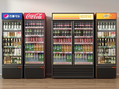 Beverage Display Refrigerators Stocked with Pepsi Coca Cola and Yeo's Beverages 3d model