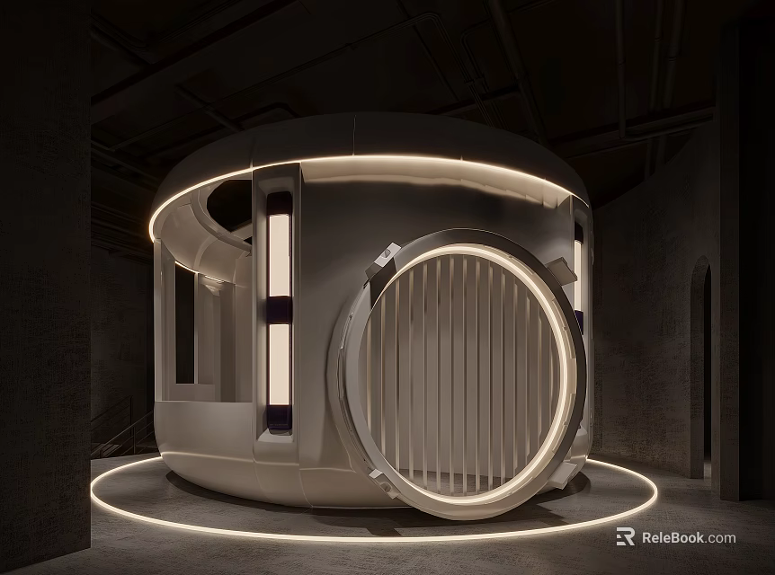 Futuristic Circular Capsule Structure With Ring Lighting And Modern Design Elements 3d model 