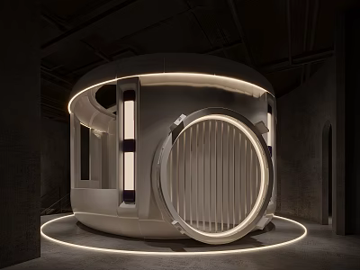 Futuristic Circular Capsule Structure With Ring Lighting And Modern Design Elements 3d model