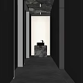 Modern Public Restroom Interior With Dark Walls Marble Sink And Recessed Lighting