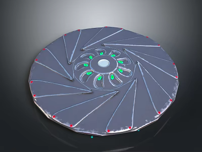 Creator Designs Biomechanical Creature With Circular Radial Structures Green Light Dots And Red Edges 3d model