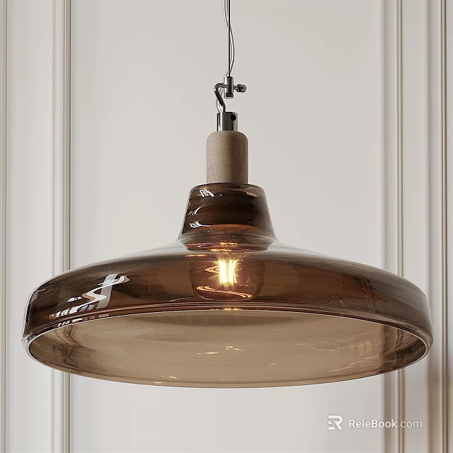 Brown Glass Pendant Light With Minimalist Design Round Shade Indoor Lighting White Panel Wall Background 3d model 
