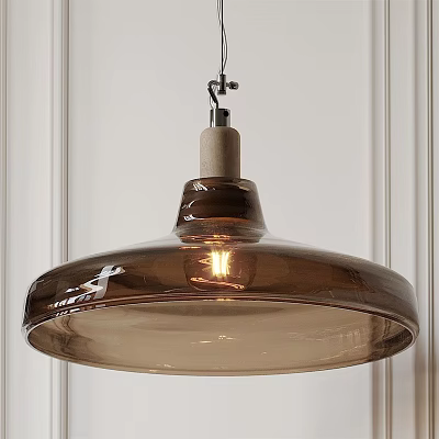 Brown Glass Pendant Light With Minimalist Design Round Shade Indoor Lighting White Panel Wall Background 3d model