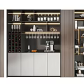 Modern Wine Cabinet With Multi Layer Shelves Wine Glasses Bottles And Coffee Machine