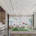 Modern Elegant Property Sales Office Lobby With Real Estate Sand Table And Marble Reception Desk