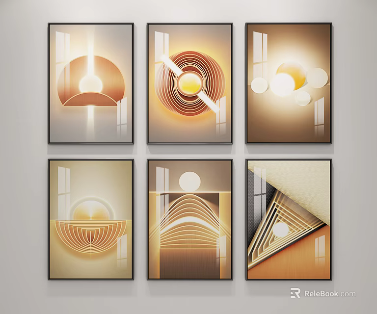 Modern Abstract Wall Art With Geometric Patterns And Warm Color Tones 3d model