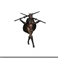 Mythical Female Warrior Character With Green Winged Cape Metallic Armor And Dual Combat Weapons