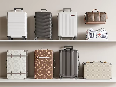 Variety of Luggage And Bags Displayed On Shelves 3d model