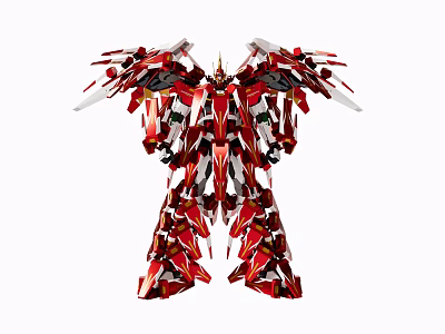 Red And White Mechanical Robot Ornament Decoration Set With Intricate Winged Structure 3d model