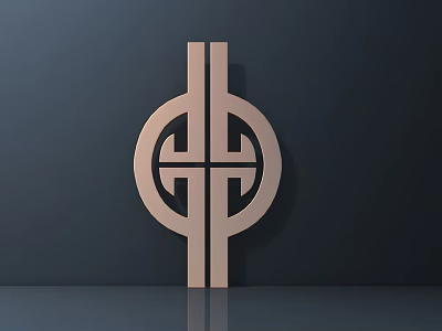 Modern Copper Geometric Handle With Circular Crossed Lines Design And Reflection On Dark Background 3d model