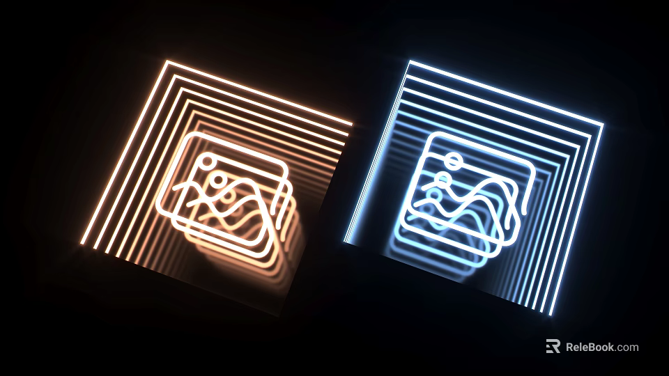 Illuminated Neon Art Installation With Warm Cool Tones Double Line Frames And Abstract Patterns 3d model 