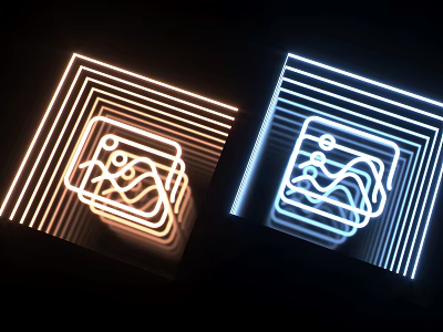 Illuminated Neon Art Installation With Warm Cool Tones Double Line Frames And Abstract Patterns 3d model