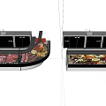 Modern Commercial Refrigerated Display Case With Glass Door Holding Fresh Meat Seafood and Vegetables