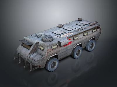 Six Wheeled Armored Military Vehicle Featuring Heavy Duty Armor Reinforced Body and Tactical Gear 3d model