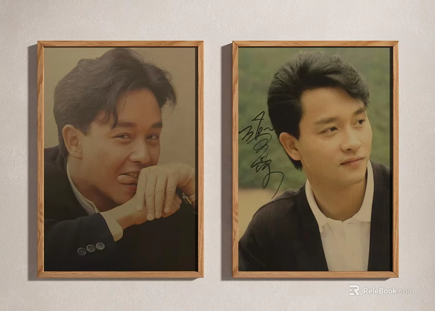 Two Portrait Paintings In Wooden Frames Hanging On Wall With Signed Figures In Suits 3d model 