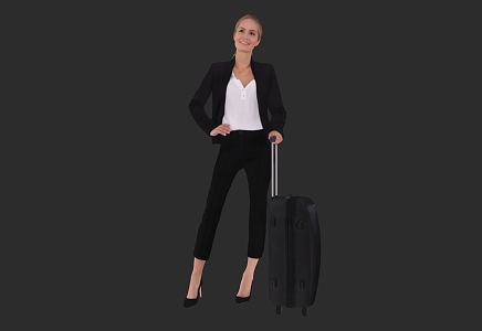 Standing lady carrying luggage office lady 3d model