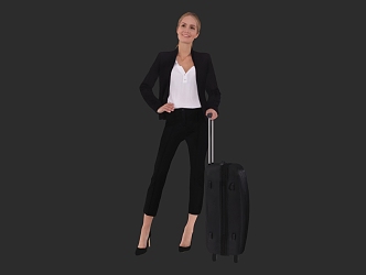 Standing lady carrying luggage office lady 3d model