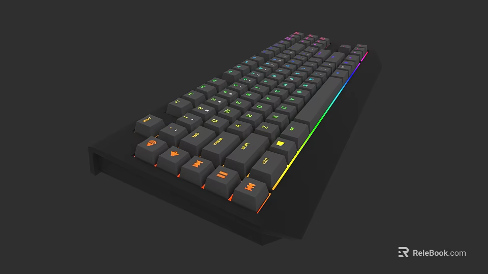 Ergonomic Mechanical Gaming Keyboard With RGB Backlit And Orange Accent Keys 3d model 