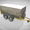 Yellow Frame Cargo Trailer With Gray Tarp Cover And Three Wheels 3d model