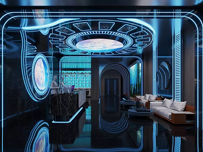 Hi Tech SPA Sauna Area With Neon Lighting And Modern Interiors 3d model