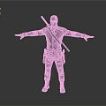 Man in Black Ninja Outfit with Arms Outstretched and Sword on Back