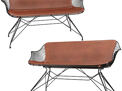Modern Brown Leather Leisure Chair With Black Metal Wire Frame Design 3d model