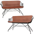 Modern Brown Leather Leisure Chair With Black Metal Wire Frame Design