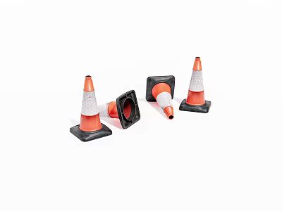Road Safety Equipment With Reflective Orange White Traffic Cones And Barriers 3d model