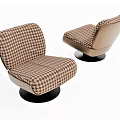 Modern Single Seater Sofa With Brown White Houndstooth Pattern And Black Round Base 3d model
