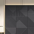 Modern Bedroom Accent Wall With Geometric Pattern Design And Dark Textured Panels 3d model