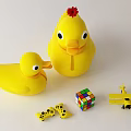 Cute Yellow Duck Dolls With Small Toy Plane Rubik's Cube And Dice