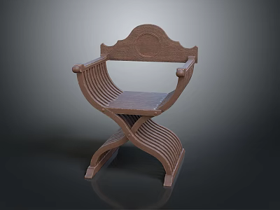 Elegant Vintage Wooden Chair With Carved Backrest Curved Armrests And Crossed Legs 3d model