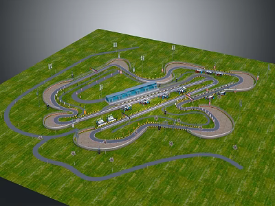 Modern Race Track Design With Winding Roads Green Grass And Central Facility 3d model