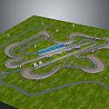 Modern Race Track Design With Winding Roads Green Grass And Central Facility