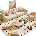 Sofa Coffee Table Combination Curved Sofa Lazy Sofa Coffee Table Leisure Chair Potted Floor Lamp 3d model