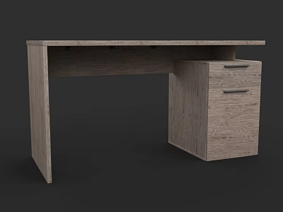Simple Modern Wooden Office Desk With Side Cabinet And Drawers With Metal Handles 3d model