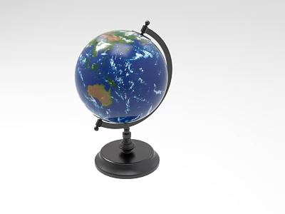 Decorative Globe Ornament Set for Home Decor with Black Base and Blue Ocean Design 3d model