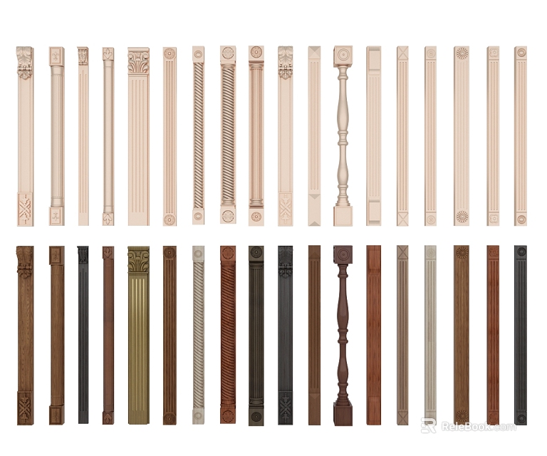 Various Styles Of Decorative Roman Columns In Different Colors And Designs 3d model 