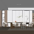 Modern Luxury Minimalist Restaurant Interior With Dining Table Chairs Green Plant And Wooden Flooring