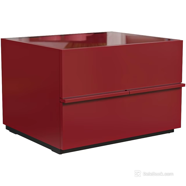 Modern Red Bedside Table With Sleek Surface Two Drawers And Contemporary Design 3d model