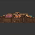 Wooden Display Storage Cabinet With Compartments Barrels Colorful Squares And Rolled Items