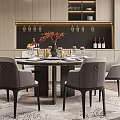 Modern Restaurant Interior With Round Dining Table Gray Chairs Chandelier And Wine Cabinet