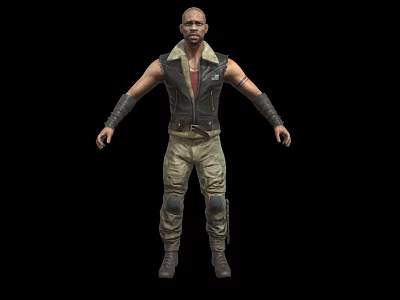 Action Game Movie Character In Black Leather Vest Red Shirt Khaki Pants With Knee Pads 3d model
