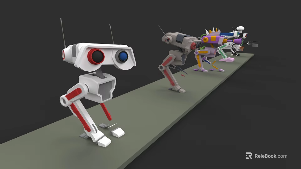 Electric Toy Robots With Mechanical Legs And Assorted Colorful Standing Designs 3d model 